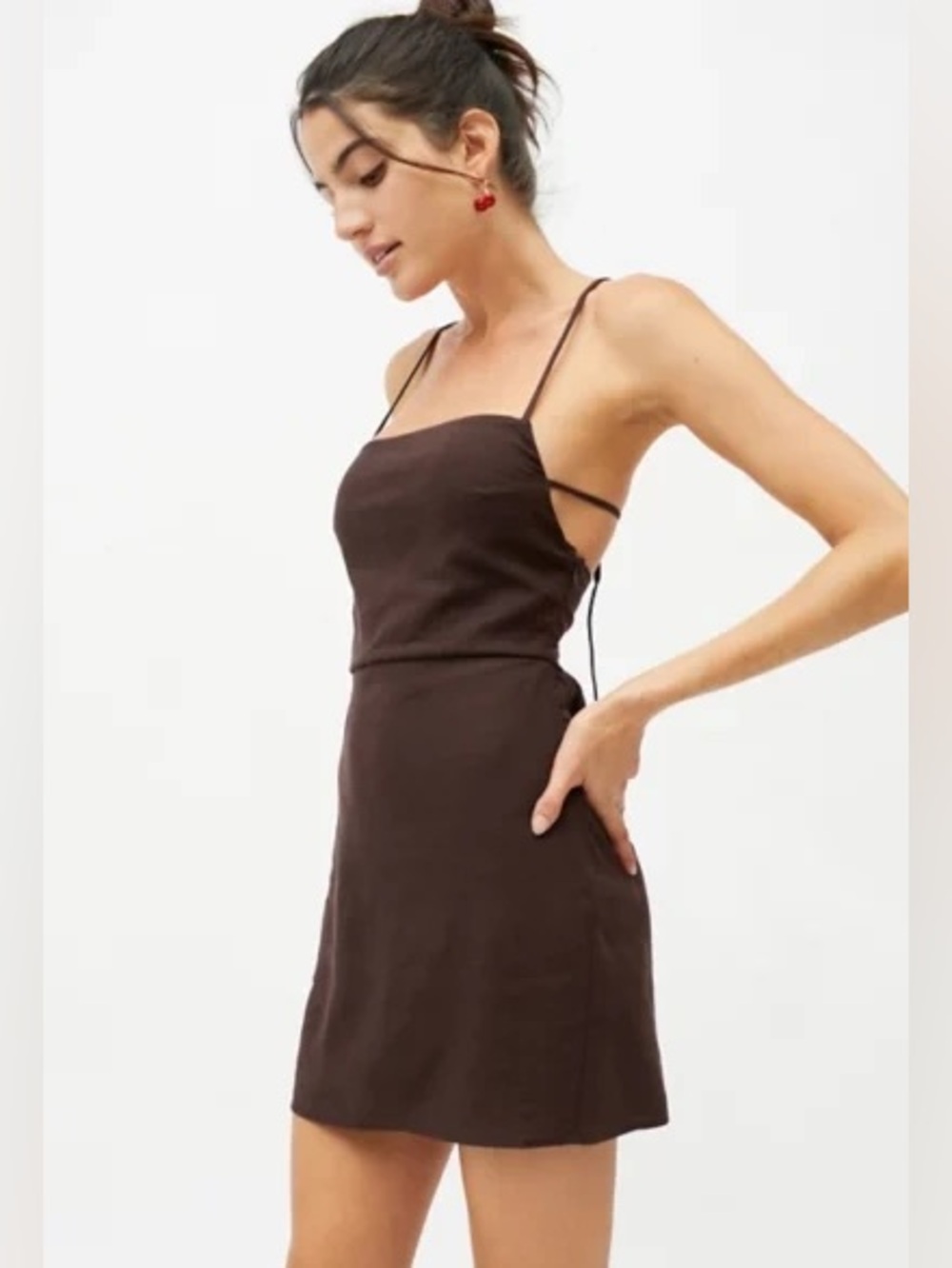 NWT urban outfitters (urban renewal) Eco Linen Smocked Back Mini Dress In Brown